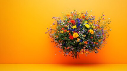 Vibrant Wildflower Bouquet on Orange Background Summer Floral Arrangement