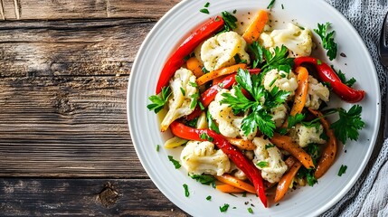 Roasted Cauliflower and Bell Pepper Salad Recipe, Healthy Vegan Food Photography