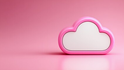 Pink cloud with a white outline sits on a pink background. The cloud is a symbol of data storage