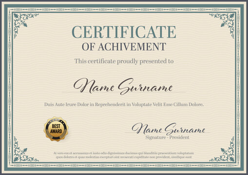 Certificate of Achievement Vintage Ornament Frame - Powered by Adobe