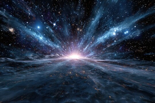 Exploration of a vibrant wormhole teeming with radiant cosmic energy and countless stars during an interdimensional journey through space
