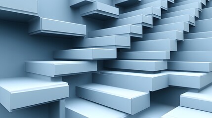 Abstract 3D Blue Geometric Blocks Stacked Layers Design