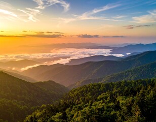 Obraz premium Panoramic mountain vista at sunset