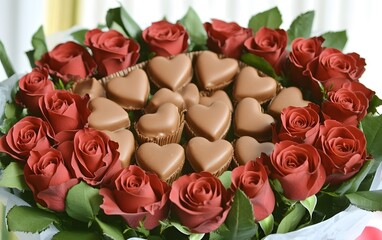 Romantic Red Roses and Heart-Shaped Chocolates Bouquet