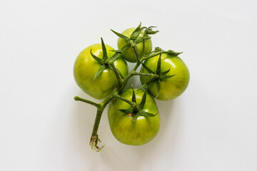 Cluster of green tomatoes on vine—unripe fruit, garden growth, natural food, seasonal produce