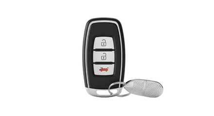 Modern car key fob with remote unlock and lock buttons on a white background