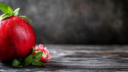 Juicy Red Pomegranate on Rustic Wood Background