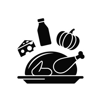 black roasted turkey with cheese, milk, pumpkin clip art preview