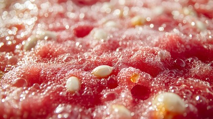 Closeup Red Bubbly Texture with Seeds Abstract Background
