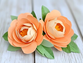 Peach Paper Flowers Bouquet,  Elegant 3D Papercraft Floral Arrangement