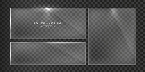 Transparent Glass Frame with Glossy Reflection Isolated on Transparent Background