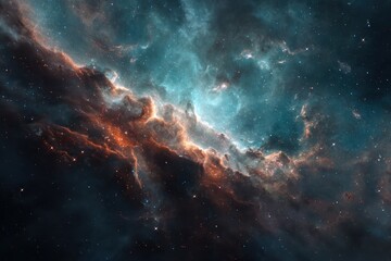 Fototapeta premium Exploration of vibrant deep space with luminous nebula, swirling gases, and a cosmic backdrop showcasing the beauty of the universe's mysteries and vastness