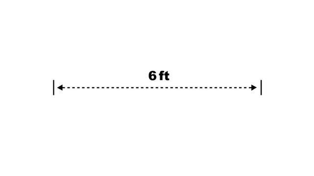 A dotted line representing a 6 ft measurement for design and layout purposes. Measuring distance length dotted line animation. 6 ft dimension dotted line for measurement.