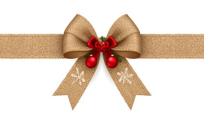 Beige ribbon bow with red ornaments
