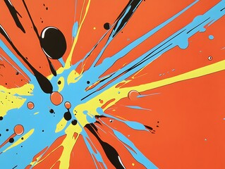 Abstract Orange Blue Yellow Black Paint Splatter Explosion Artwork