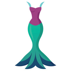 Mermaid tail dress costume design illustration vector art for party halloween and cosplay events