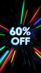 60% Off Text Discount Sign For Cyber Monday and Black Friday Online Shopping Sales Promotion Background, Vertical