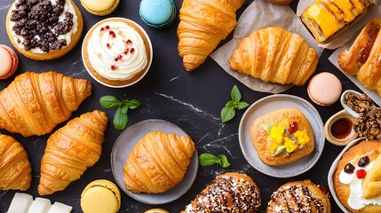 Delicious Pastry Assortment, Croissants, Macarons, and More