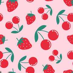 Sweet Strawberry and Cherry Seamless Pattern