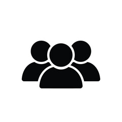 Simple black icon depicting a group of three abstract human figures