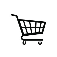 Simple black and white illustration of a shopping cart symbol design