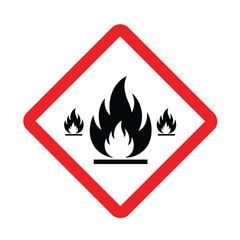 Flammable substance warning sign with a red diamond and black flames