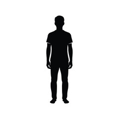 A dark silhouette of a man standing in a neutral pose