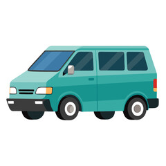 Illustration of a teal minivan vehicle for family travel and transport, a passenger van design element
