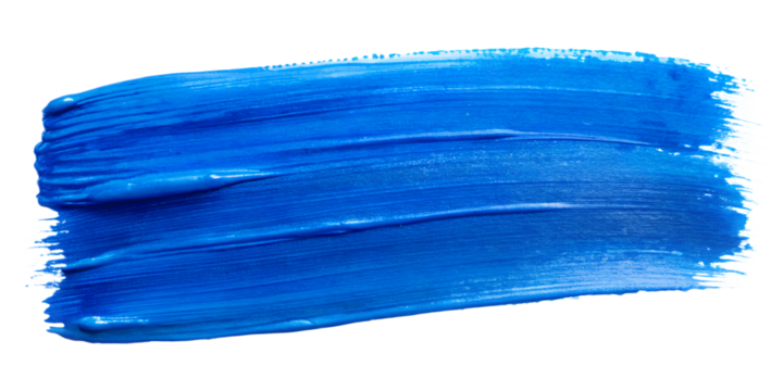 A striking blue paint stroke isolated on transparent background, showcasing a smooth, glossy texture, ideal for adding a modern and bold touch to any visual project