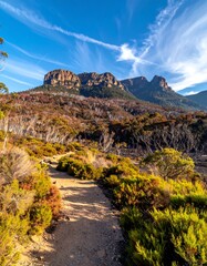 Mountain path under a clear blue sky