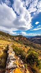 Mountain path under a dramatic sky