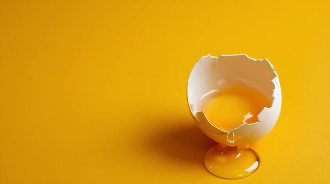 Creative use of broken egg shell on bright yellow background for art projects