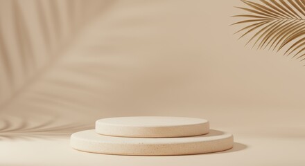 Minimalist natural shadow play with leaves and stone textures for design and display