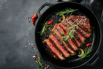 Sliced steak in cast iron skillet (1)