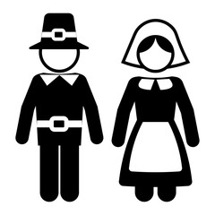 感謝祭の衣装を着たピルグリム風男女のピクトグラム