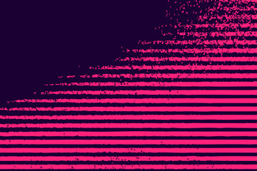 Abstract pink glitch vector background with horizontal stripes on dark purple. Bold neon effect for futuristic, digital, and creative graphic projects.
