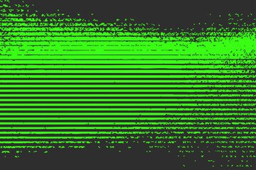 Abstract green glitch vector background with horizontal stripes and noisy texture on black. Modern digital effect for posters, web graphics, and creative design.