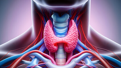 Anatomical thyroid gland with vascular network anatomy human