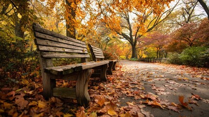 Autumnal park bench scene