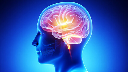 Glowing human brain with neural pathways illuminated head mind