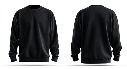 A plain black crewneck sweatshirt shown from front and back, isolated on a white background; simple, long-sleeved, casual design