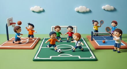 Fototapeta premium Playful clay art of children in sports activities.