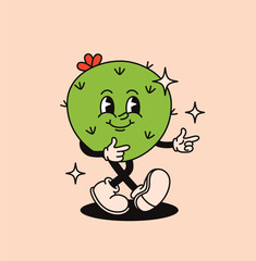 Groovy cactus character. Flat vector illustration.