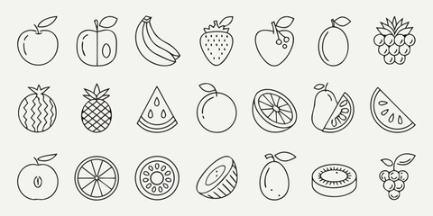 Clean Thin Stroke Fruit Icon Vector Set