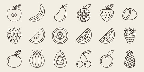 Stylish Simple Line Fruit Vector Icons