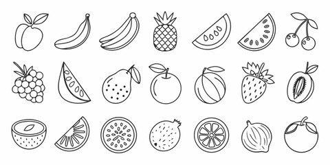 Simple Fruit Outline Vector Icon Collection