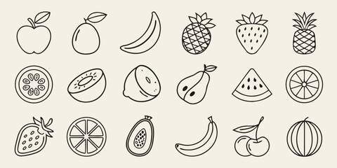 Modern Minimal Fruit Icons Thin Line Style
