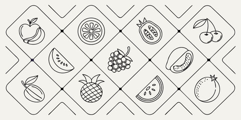 Minimalist Line Art Fruit Icons Editable Stroke