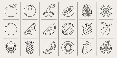 Editable Outline Fruit Icons Minimal Aesthetic
