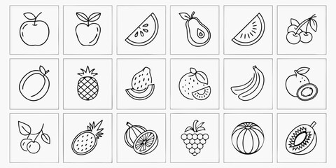 Elegant Thin Line Fruit Vector Icon Set